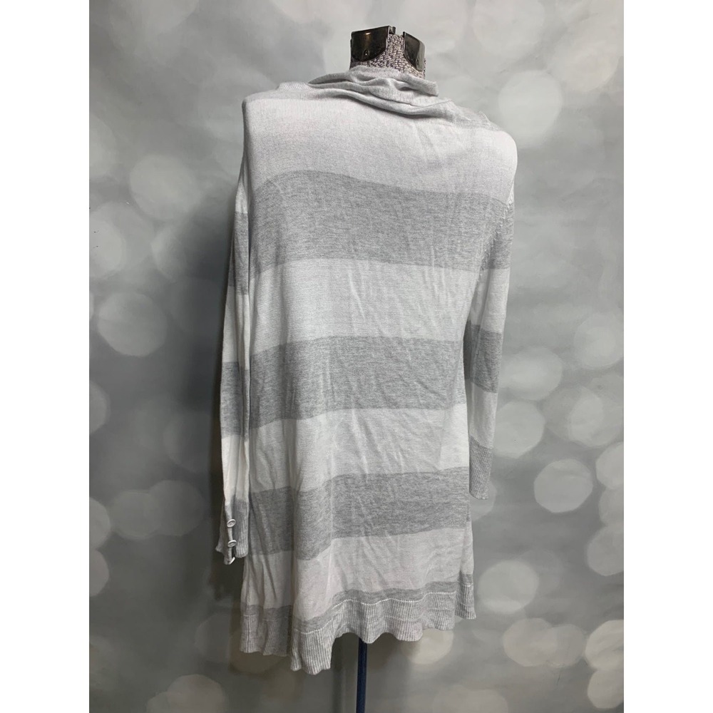 RED grey white striped long lightweight open large cardigan button sleeve detail - Picture 2 of 7
